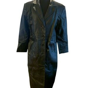 Newport News Black 100% Leather Trench Coat